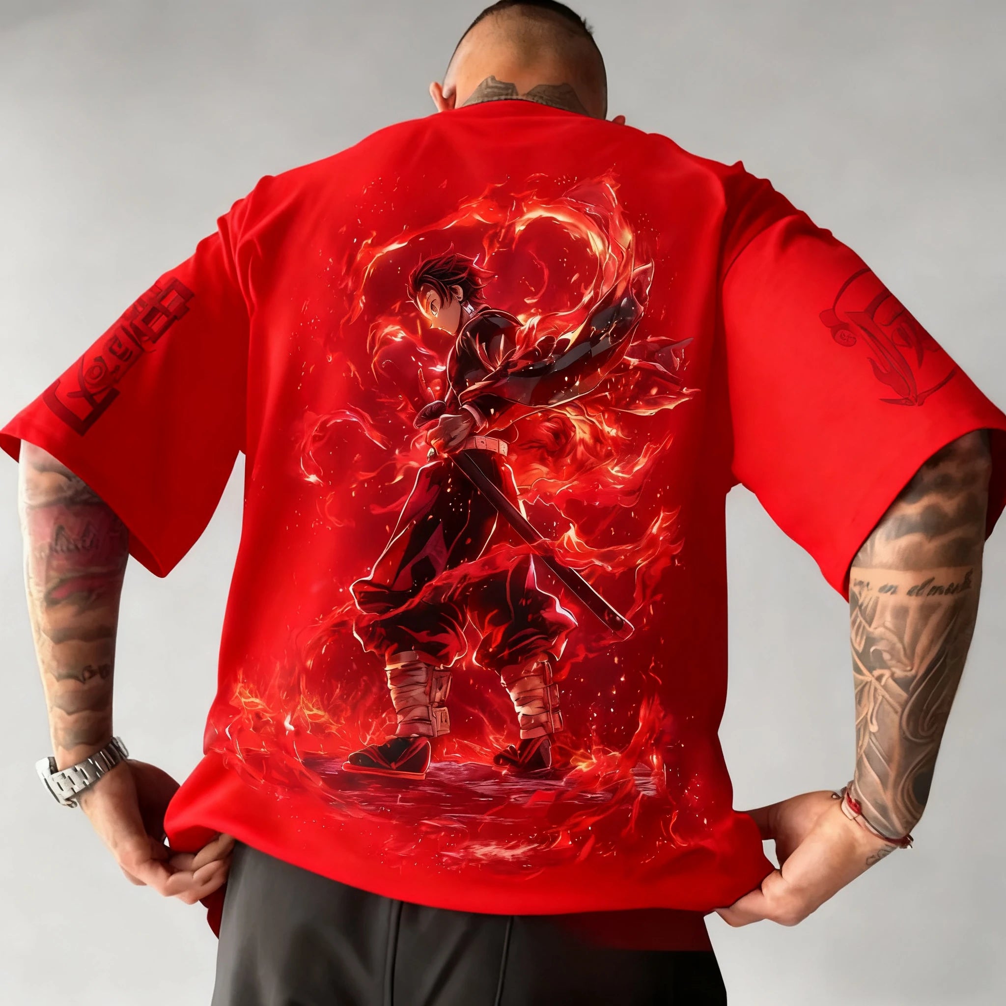 Demon Slayer Anime Co Branded Printed T-shirt Summer New Men's Japanese Harajuku Loose Casual Children's Parent Child Top