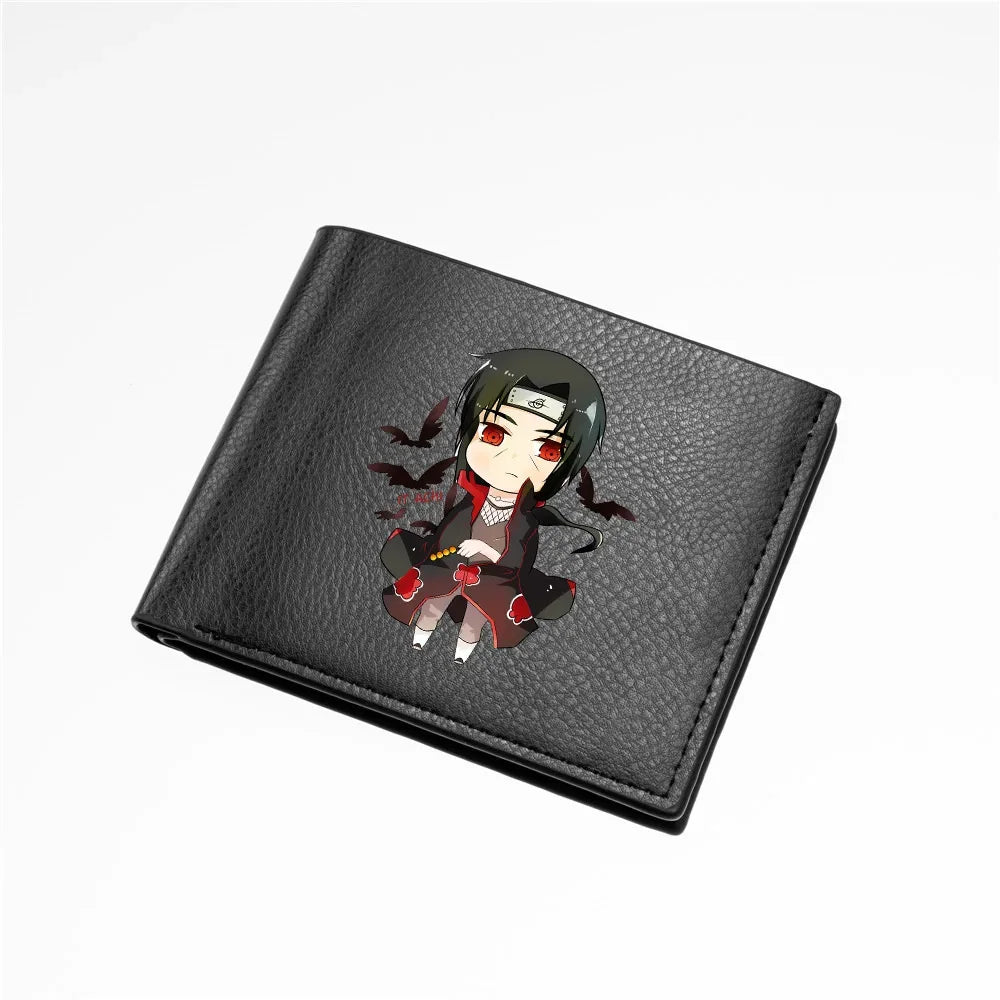 Naruto Sasuke Men Purse Black PU Leather Large Capacity Simple Casual Multiple Slot Card Holder Short Ultra Thin Wallet Gift New