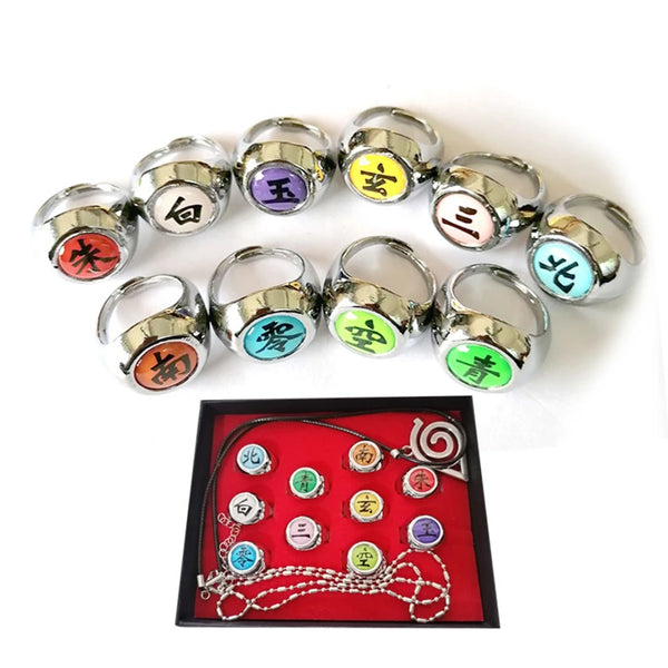 Anime Akatsuki Rings & Metal Necklace Pendant Set – Uchiha Itachi, Pain & Obito Accessories