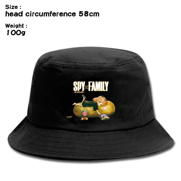 Anime Spy X Family Creative Peripheral Cute Outdoor Leisure Sunscreen Hat Art Versatile Cartoon Printed Fisherman's Hats