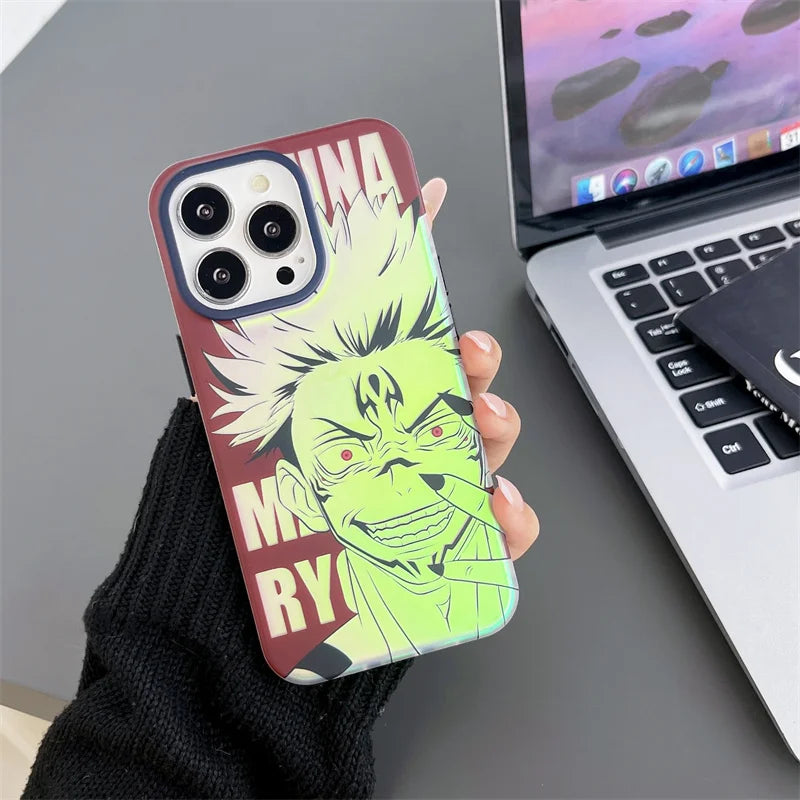 Laser Jujutsu Kaisen Phone Cases For iPhone 16 15 14 13 12 Pro Max Japan Anime Soft Back Cover