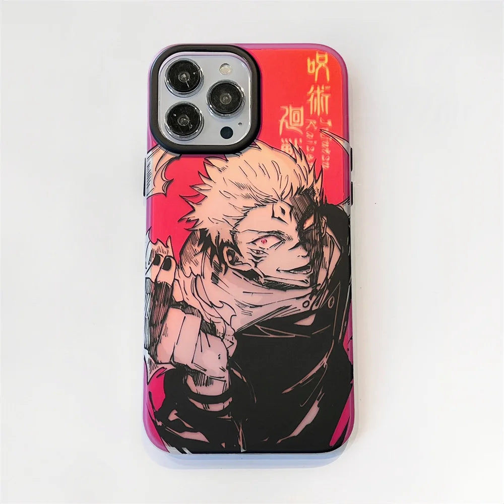 Laser Jujutsu Kaisen Phone Cases For iPhone 16 15 14 13 12 Pro Max Japan Anime Soft Back Cover