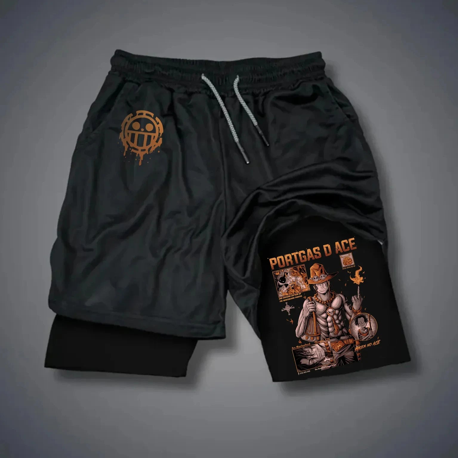 Anime Men's Gym Shorts One Piece Summer Sports Pants Streetwear Breathable Mesh Double-layer 2 in 1 Shorts Sportswear Y2k