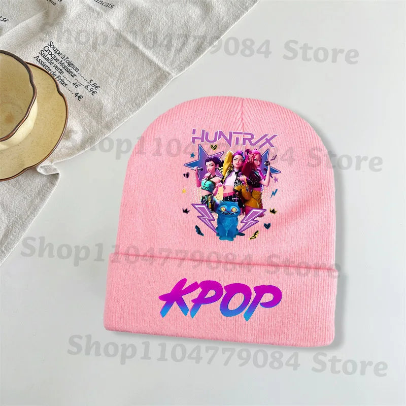 Kpop Demon Hunters Kawaii Knitted Hat for Girls Anime Cute Knit Hats Children Autumn Winter Windproof Warm Hats Gifts