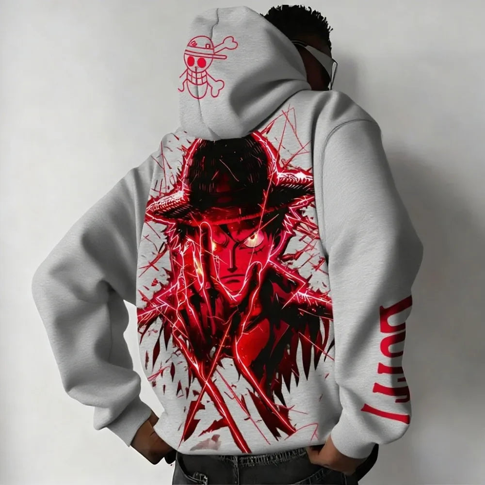 One Piece Luffy Autumn/Winter New Hoodie Men's Street Anime Printed Loose Casual American Hip Hop Parent Child Sweater Top