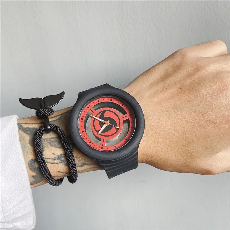 Naruto Sasuke Watch Men Anime Sharingan Fashion Simple Casual Watch Student Mechanical Sports Wristwatch Plastic Watch Band Gift