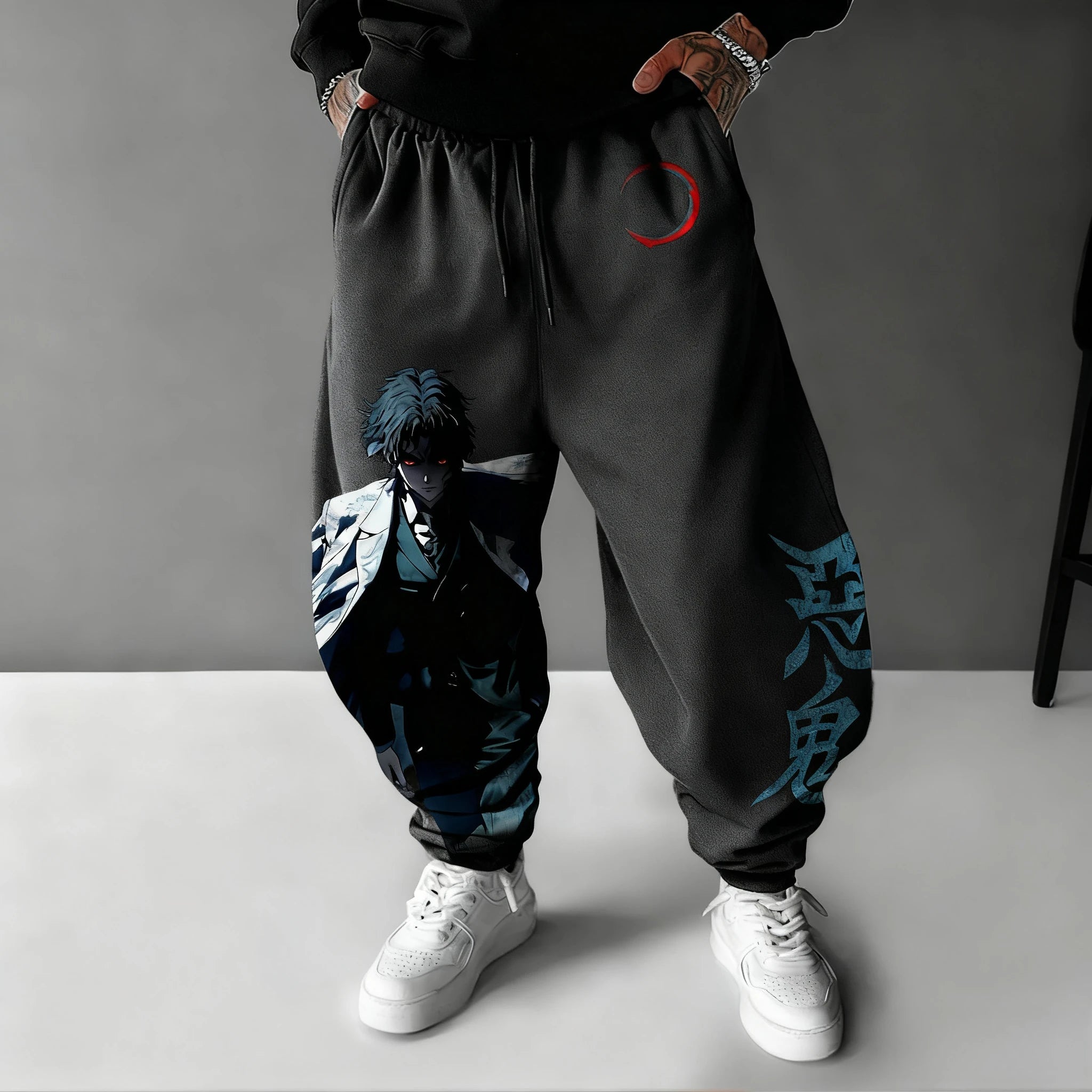 Demon Slayer Versatile Sweetpants Men's Autumn/Winter New Kibutsuji Muzan Anime Printed American Hip Hop Casual Loose Pants