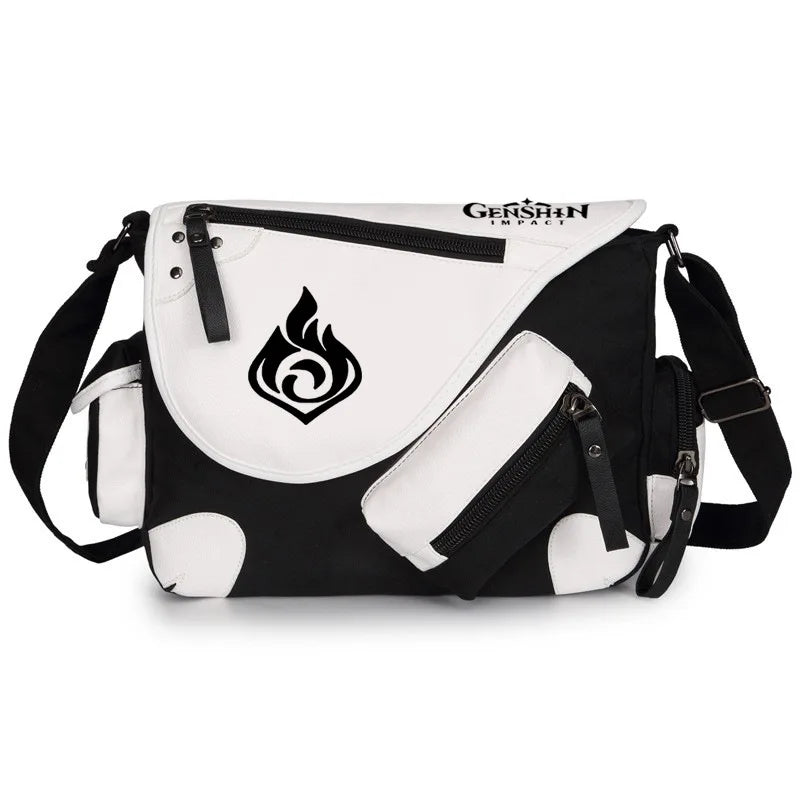 Genshin Impact Anime Canvas Casual Zipper Shoulder Bag Crossbody Bag Schoolbags Large Capacity Bag Men's Shoulder Messenger Gift