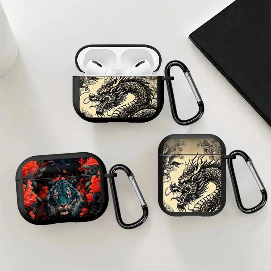 Earphone Cases Cover Case For Airpods 1 4 2 Pro 3 Pro3 Pro2 Tiger Flower Dragon