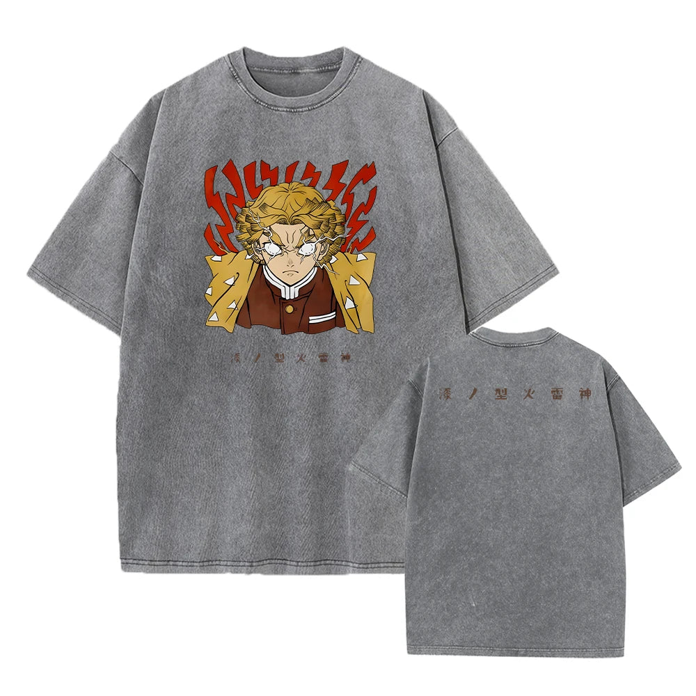 Vintage Demon Slayer Harajuku Tee – Oversized Anime Streetwear Unisex T-Shirt