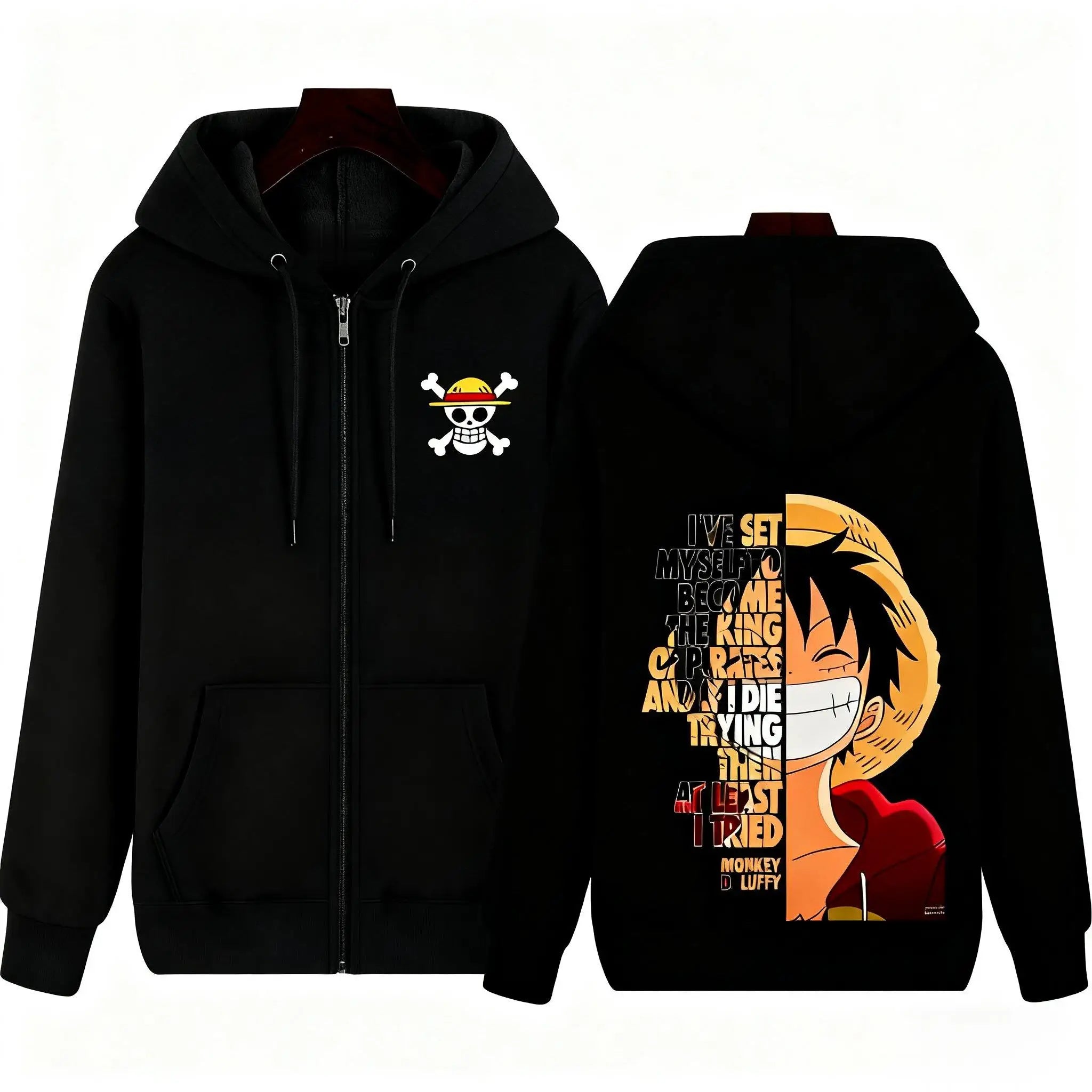 One Piece Monkey D Luffy Graphic Print Hoodie Zip Up Jacket Men Women Anime Streetwear Casual Pullover Long Sleeve Autumn Winter