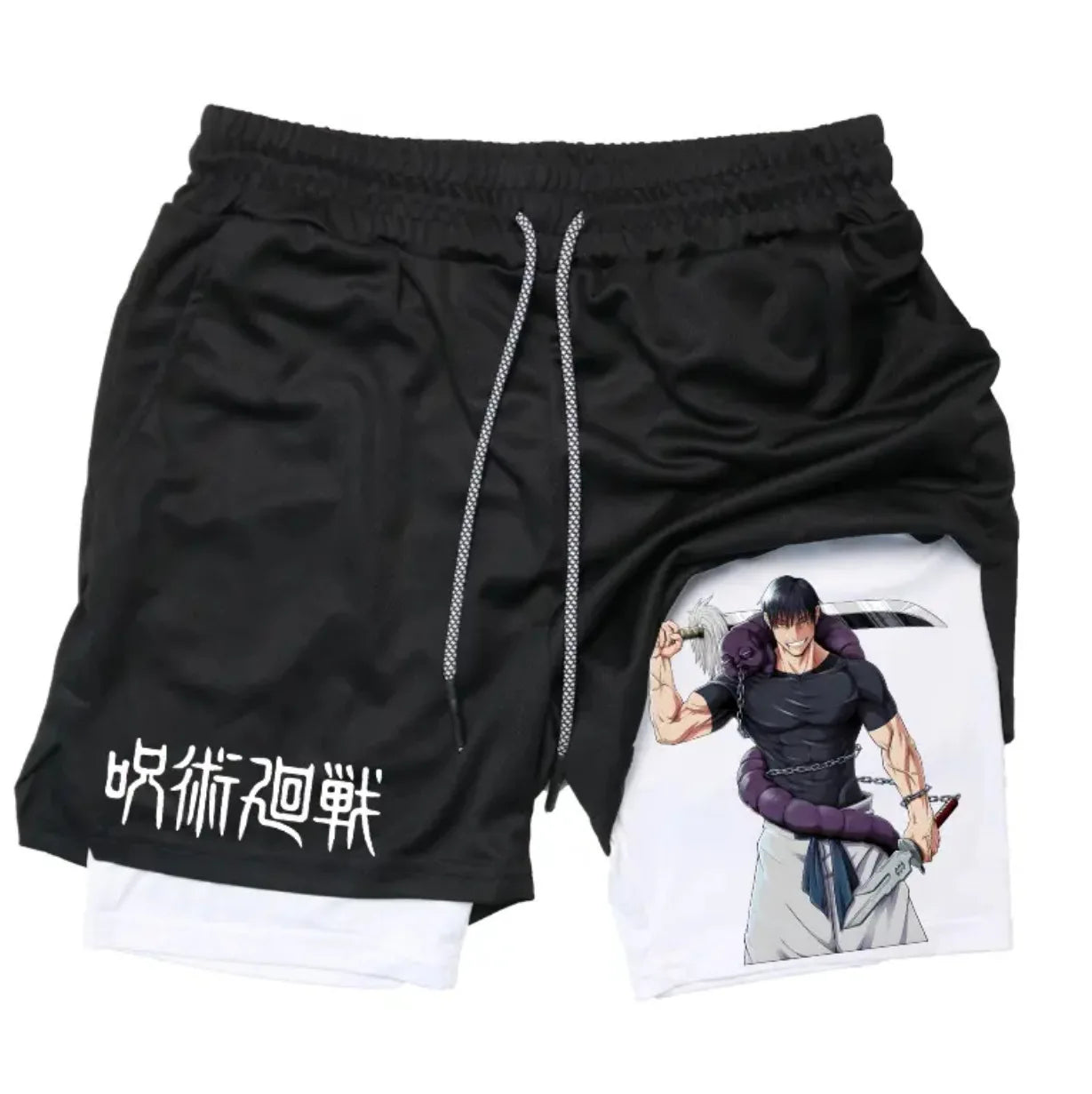 Anime Jujutsu Kaisen Performance Yuji Print Sport Running 2 in 1 Gym Shorts Training Men's Summer Workout Sportwear Y2K Shorts