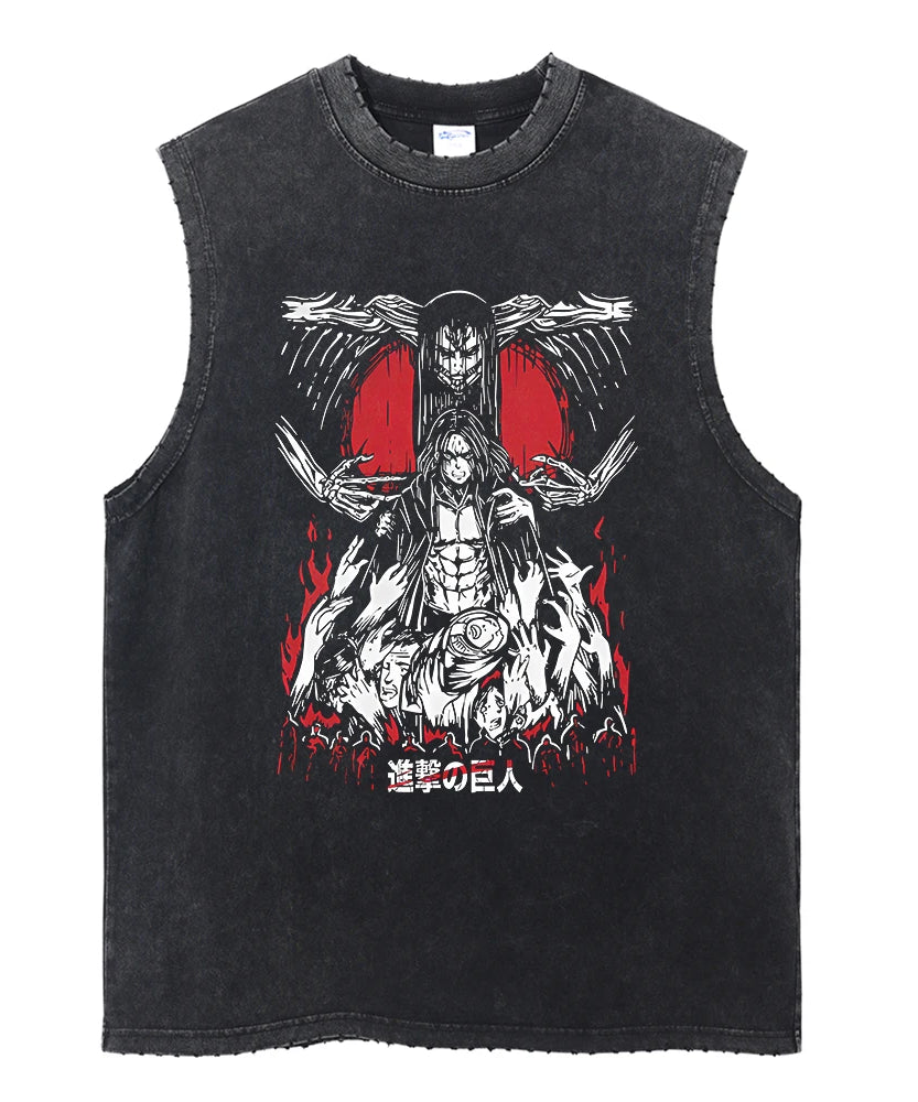 Men's Gym Tank Tops Attack on Titan Summer Y2k Washed Vintage Print Vest Women's Casual Sleeveless Shirts Anime-related Clothing