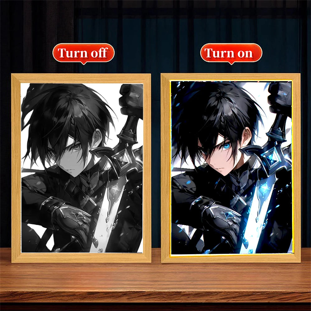 Anime Figure Sword Art Online Light Painting Photo Frame Kirito Figure Led Lamps Home Bedroom Tabe Decor Birthday Gift moon Lamp