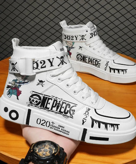 Anime One Piece Luffy High Top Students Leisure Sports Shoes Roronoa Zoro Autumn Winter Breathable Non-slip Shoes Gift Men Women