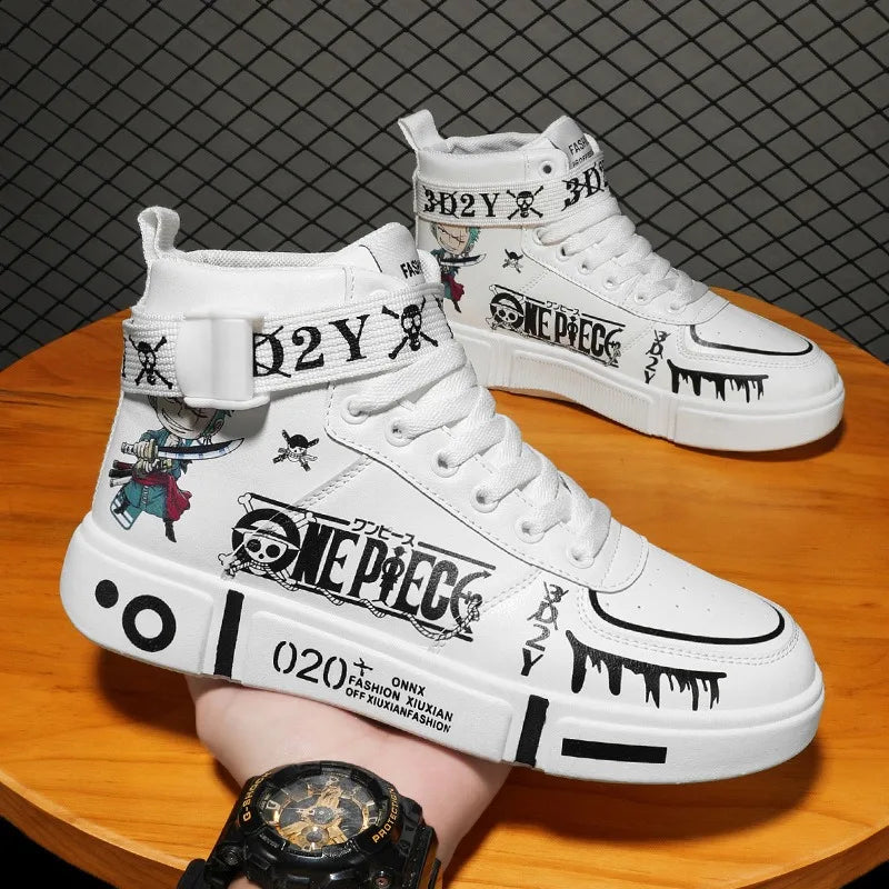 Anime One Piece Luffy High Top Students Leisure Sports Shoes Roronoa Zoro Autumn Winter Breathable Non-slip Shoes Gift Men Women