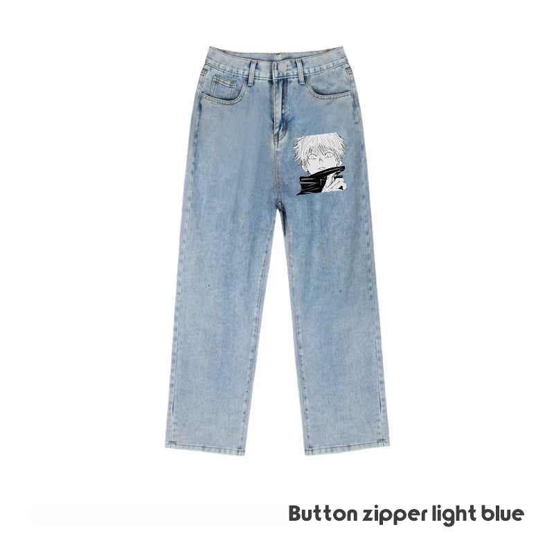 JUJUTSU KAISEN Gojo Yuji Megumi Sukuna Anime Daily Trousers Loose Spring and Autumn Wide Leg Pants Casual Jeans