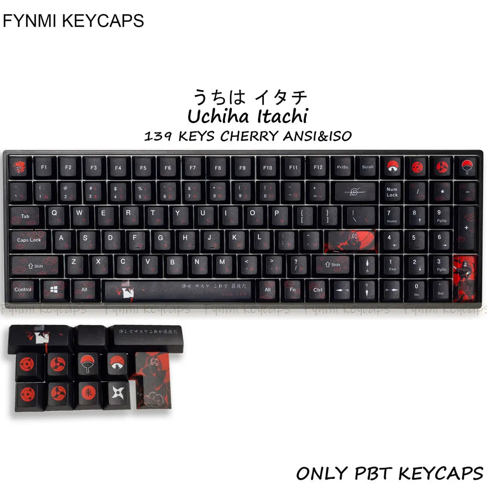 Uchiha Itachi Keycaps Set – 139 Cherry Profile Anime Keycaps for MX Switch (ANSI/ISO)