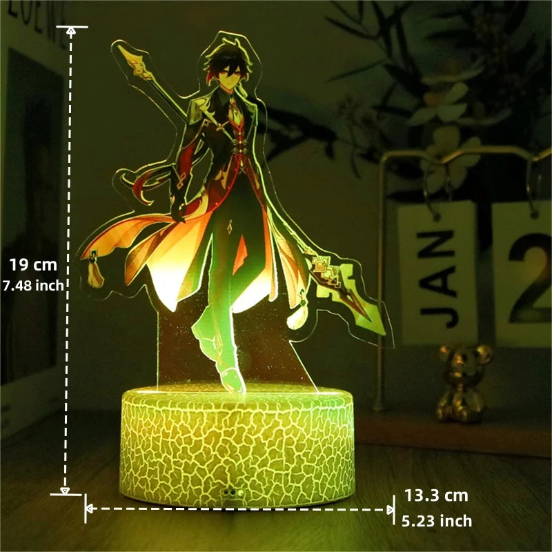Genshin Impact 3D Lamp LED Night Light Anime Figures Zhongli Raiden Shogun Remote RGB Dream Colors Kids Bedroom Home Decor