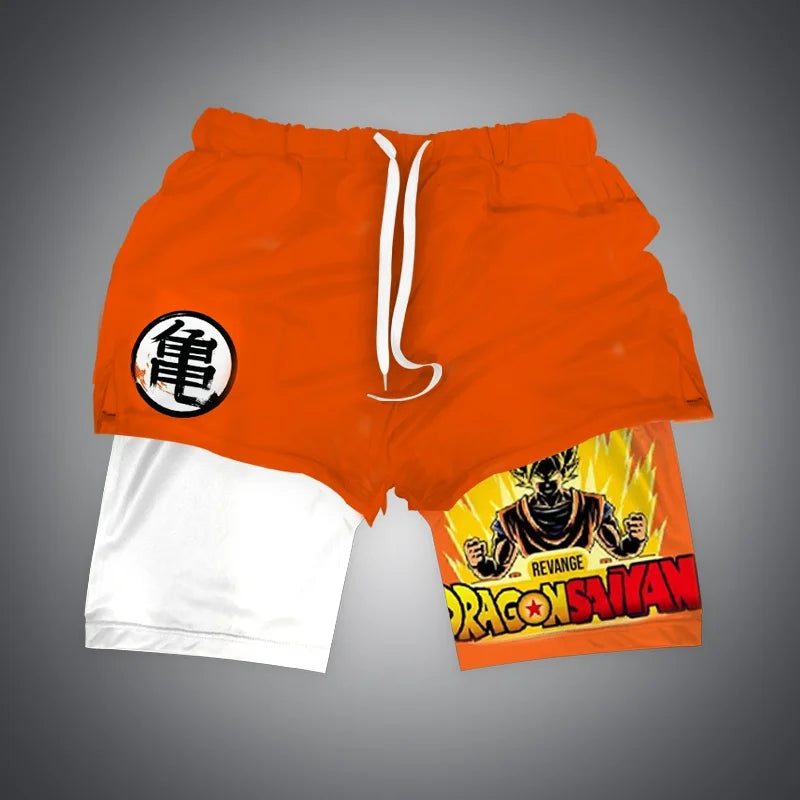 New Dragon Ball Son Goku Shorts Anime Men Double Layer Sports Short Pants Sportswear Jogger Breathable Beach Pants