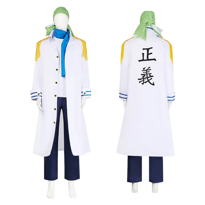 Anime One Piece Koby Cosplay Costume Full Set - Marine Captain Uniform with, Premium Halloween Stage Performance