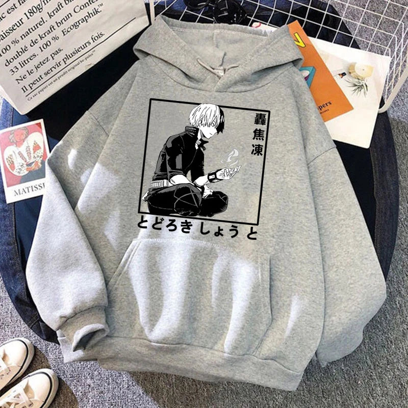 New Anime Todoroki Shoto Print Hooded Fashion Women Girl Sweatshirt Long Sleeve Casual Tops Harajuku Sweatshirt