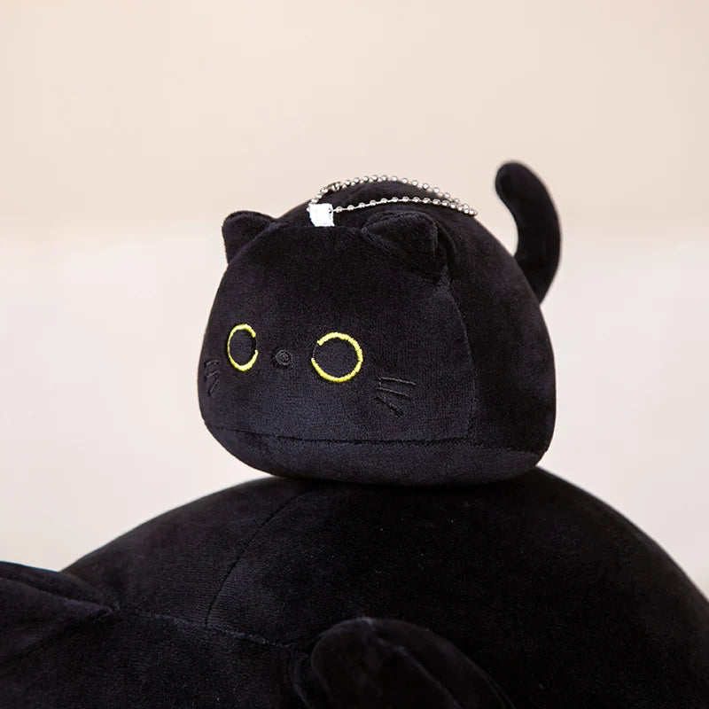 7/11/20CM Kawaii Small Cuddly Black Cat Plush Doll Stuffed Round Ball Cat Plushie Girl's Bag Keychain Pendant Toys