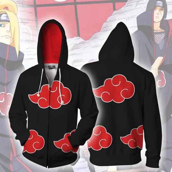 Anime Naruto Digital Print Zipper Hoodie – Casual Hooded Cardigan for Adults & Kids