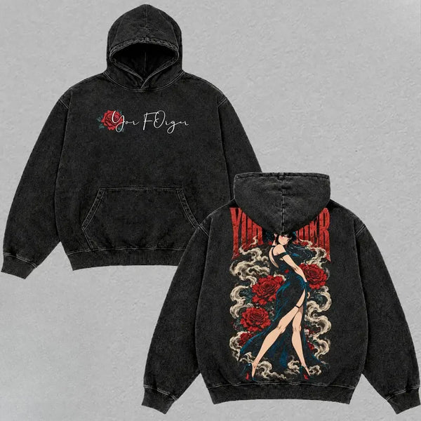 Spy x Family Yor Forger Thorn Princess Graphic Hoodie Vintage Wash Streetwear