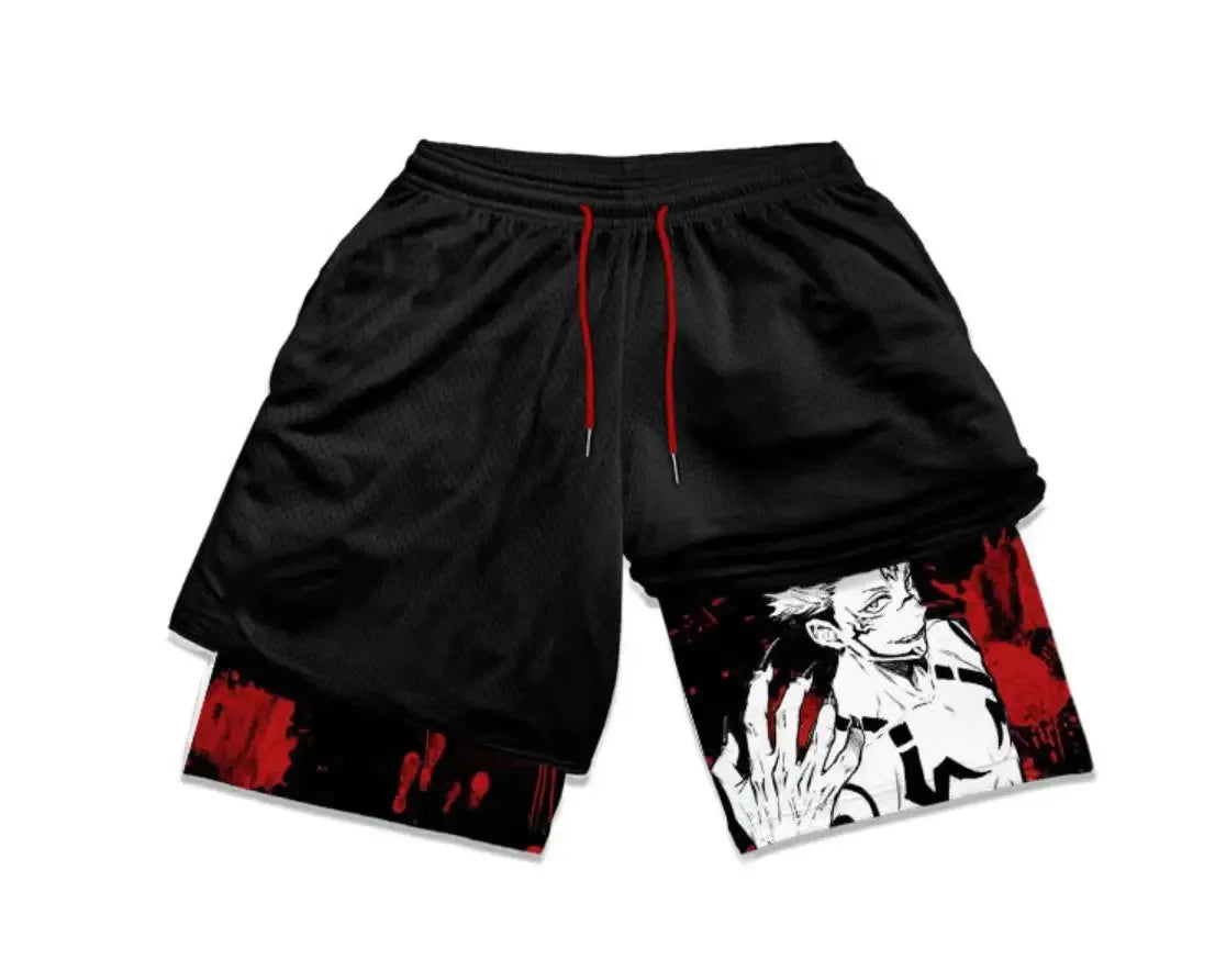 Anime-Inspired Double-Layered Sports Shorts – Breathable High-Waist Fit