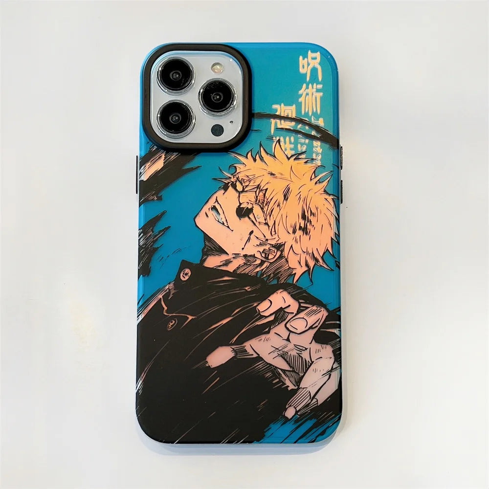 Laser Jujutsu Kaisen Phone Cases For iPhone 16 15 14 13 12 Pro Max Japan Anime Soft Back Cover