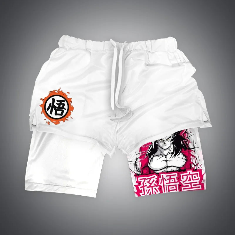 New Dragon Ball Son Goku Shorts Anime Men Double Layer Sports Short Pants Sportswear Jogger Breathable Beach Pants
