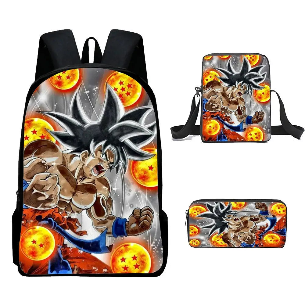 Dragon Ball Anime Goku Vegeta Frieza Large Capacity Cool Student School Bag Lunch Bag Pencil Bag Three-piece Set Gift