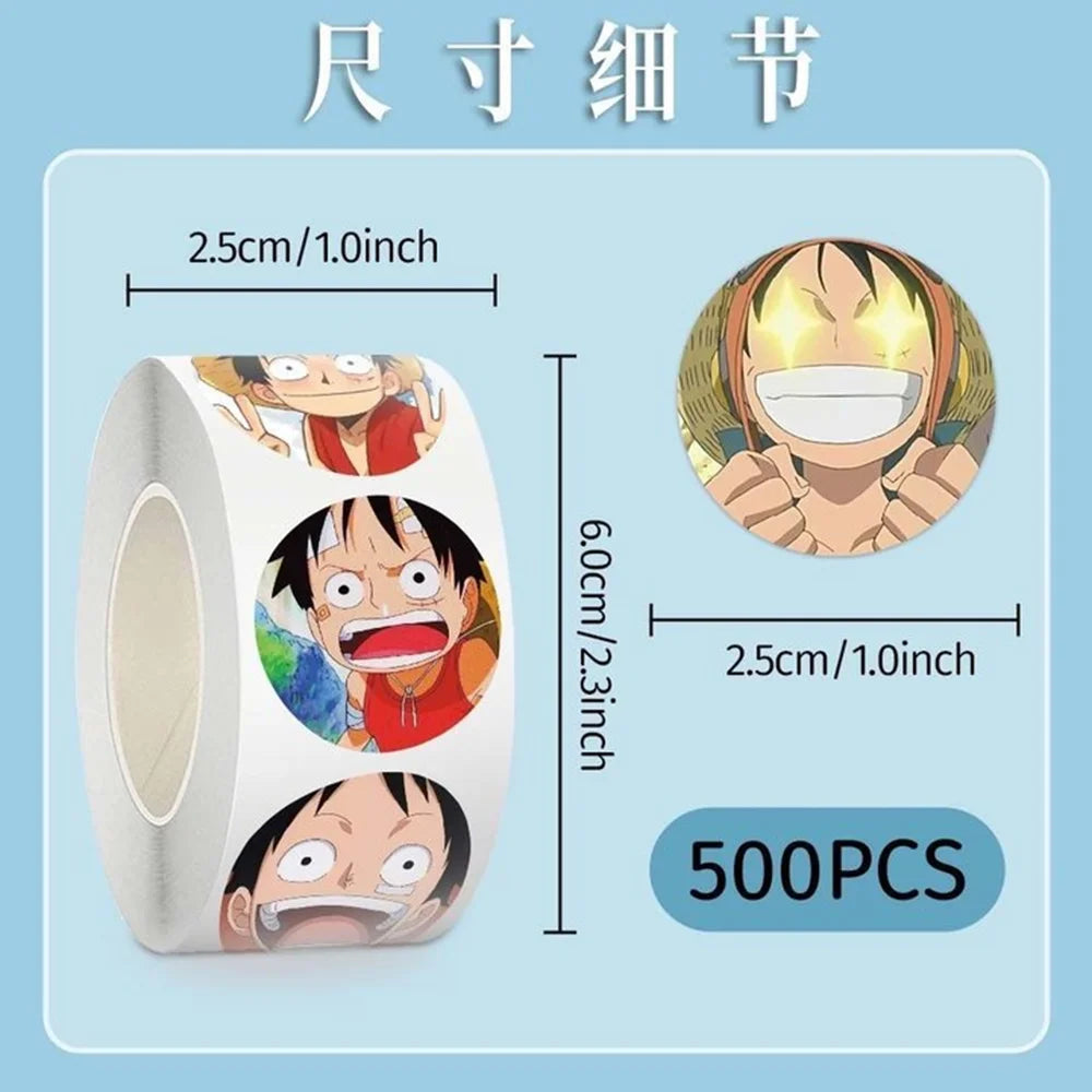 500pcs/Roll ONE PIECE Luffy Anime Sealing Sticker DIY PVC Laptop Decals Decoration Stiker Reward Gift Toys