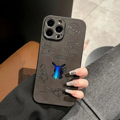Pokémon Pikachu Laser Embossed Leather Phone Case for iPhone 11 to 17 Pro Max