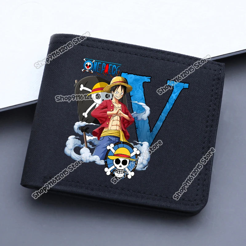 One Piece Letter Men Short Wallet Man Luffy Alphabet Canvas Wallet Man Credit ID Card Holder Anime Foldable Pocket Coin Purse