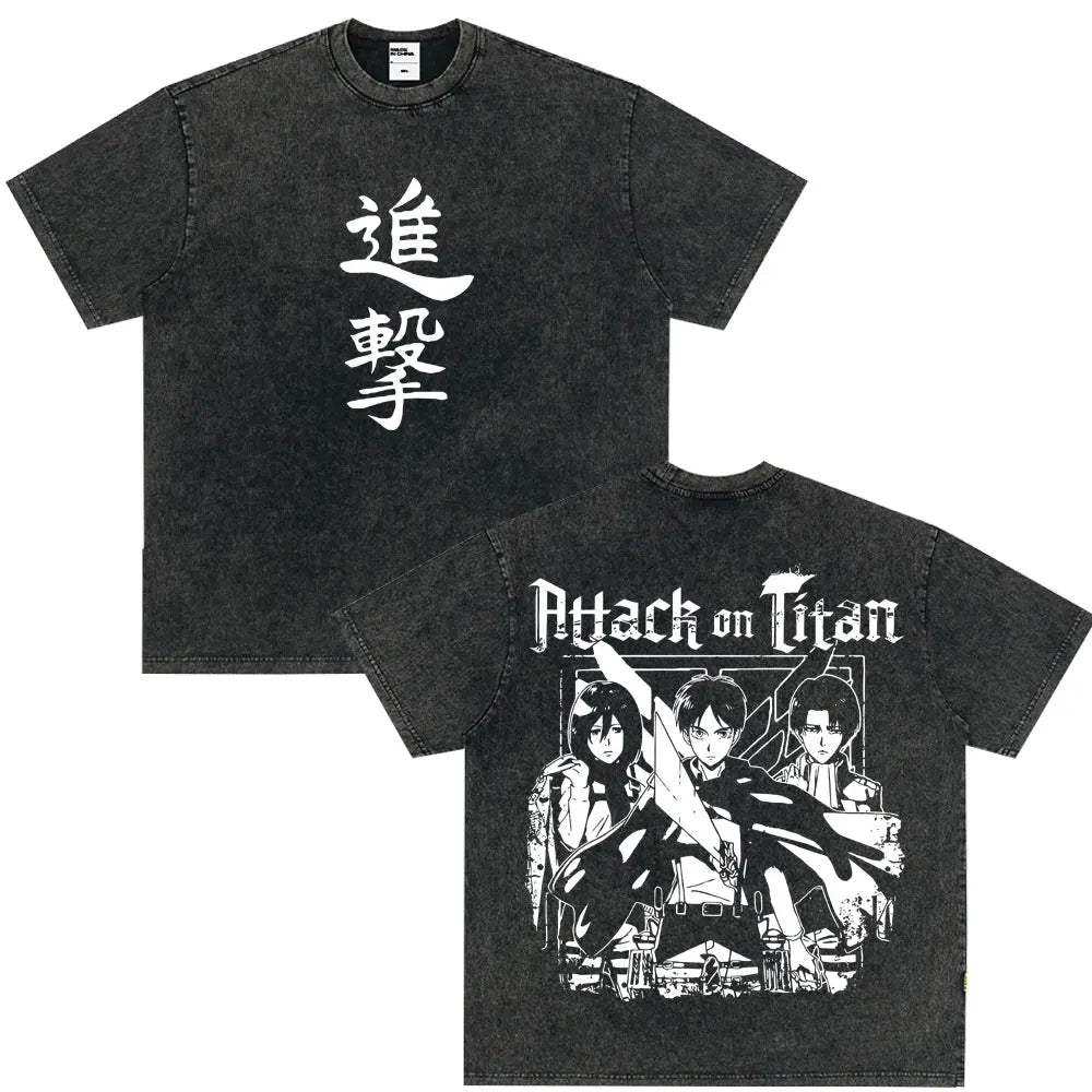 Summer Wears Anime Anime Attack on Titan Classic Cotton T-shirts New Style Washed T-shirt Fashion Streetwears Men