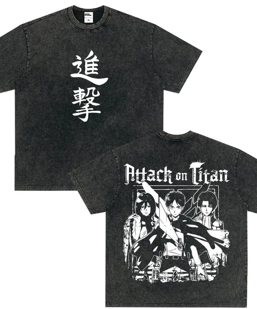 Tshirts Anime Attirtsack on Titan Washed T-shirt Vintage Wears Men Women Fashion Clothes tshirt for Teens