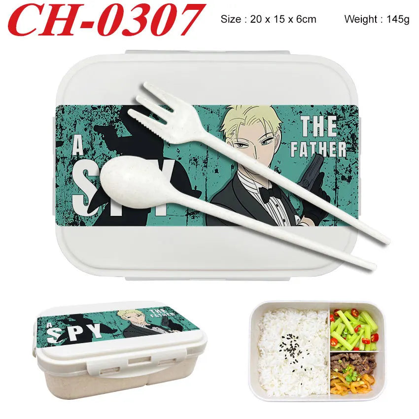 Spy×Family Lunch Box Wheat Straw Partitioned Lunch Box with Insulation, Student Lunch Box, Office Worker with Lid