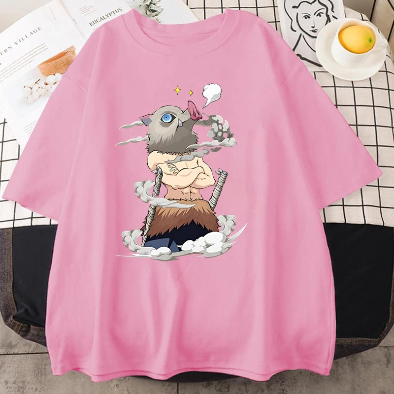 Hot Anime Hashibira Inosuke Graphic Short Sleeve T-shirts for Women Men Shirts Loose T-shirt Casual Summer Oversized T-shirts
