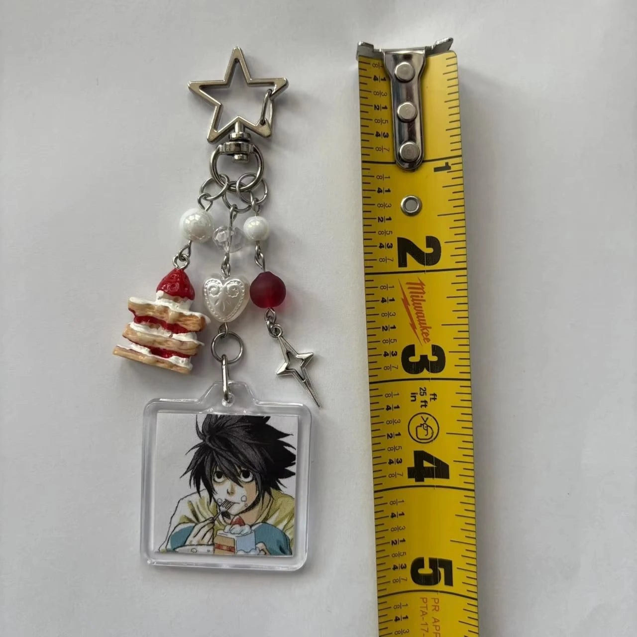 Handmade Anime Death Note L Lawliet Cake Beaded Keychain Bag Charms Aesthetic Handbag Pendant Key Ring Christmas Gift