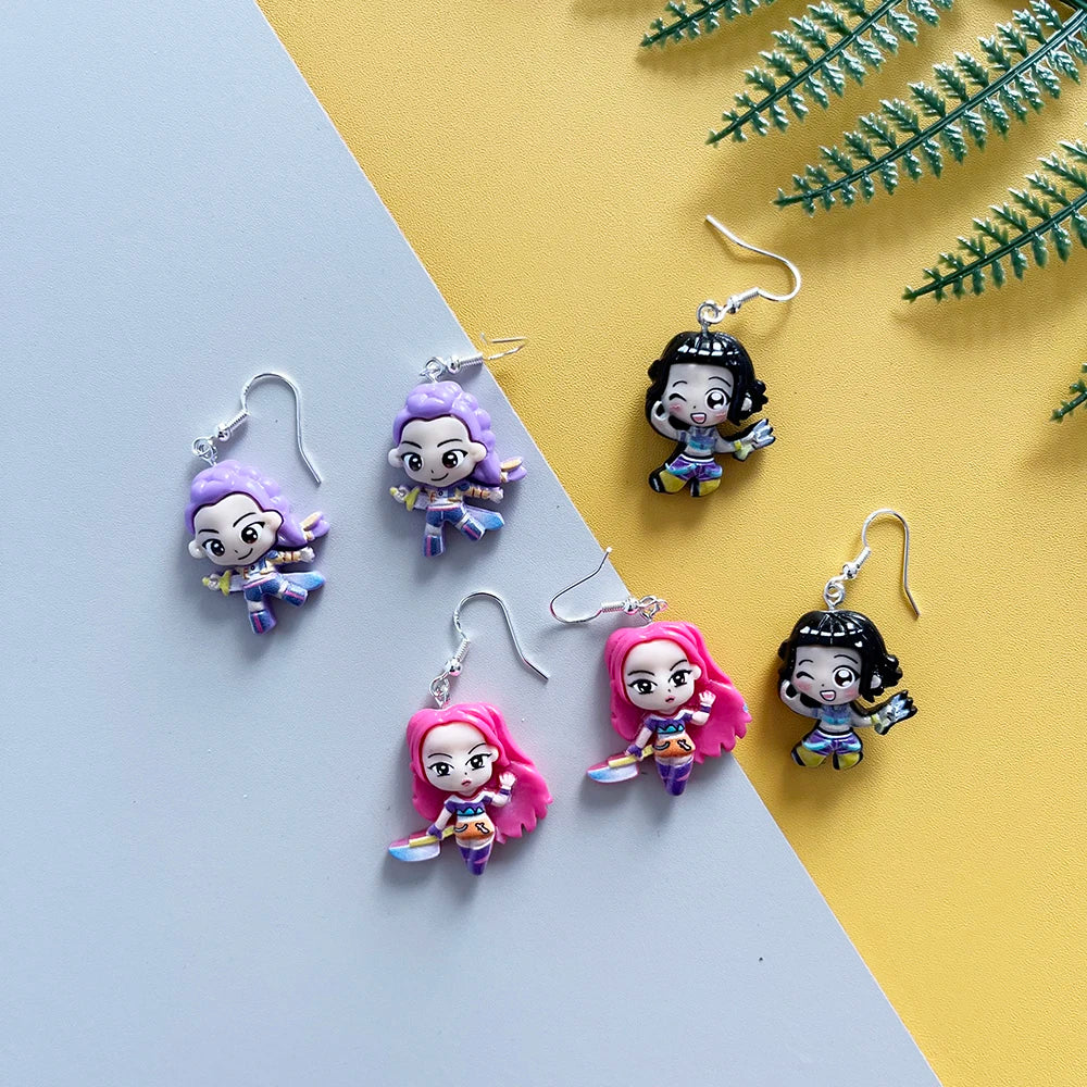 3Pairs Kpop Demon Hunters Character Resin Pendant Earrings Set Cosplay Jewelry Gift for Women