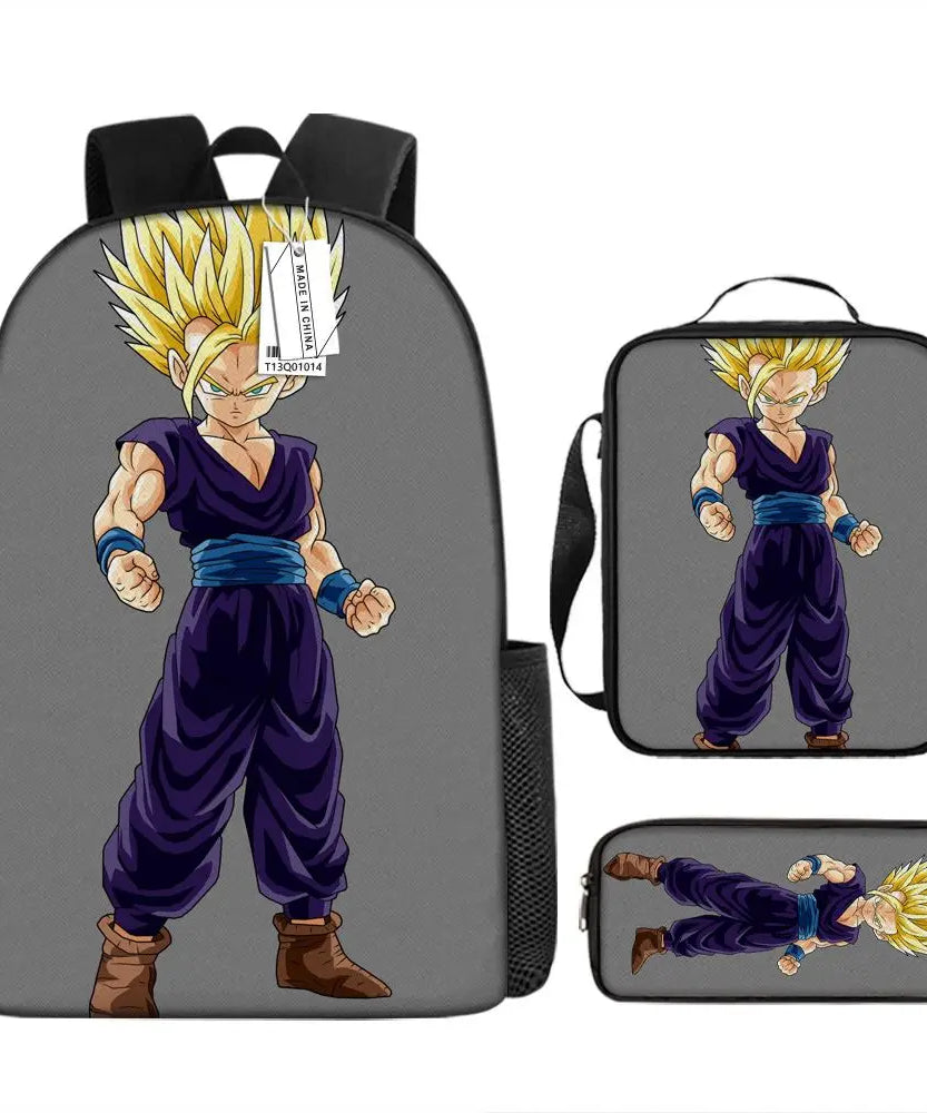 Dragon Ball Anime Goku Vegeta Frieza Large Capacity Cool Student School Bag Lunch Bag Pencil Bag Three-piece Set Gift