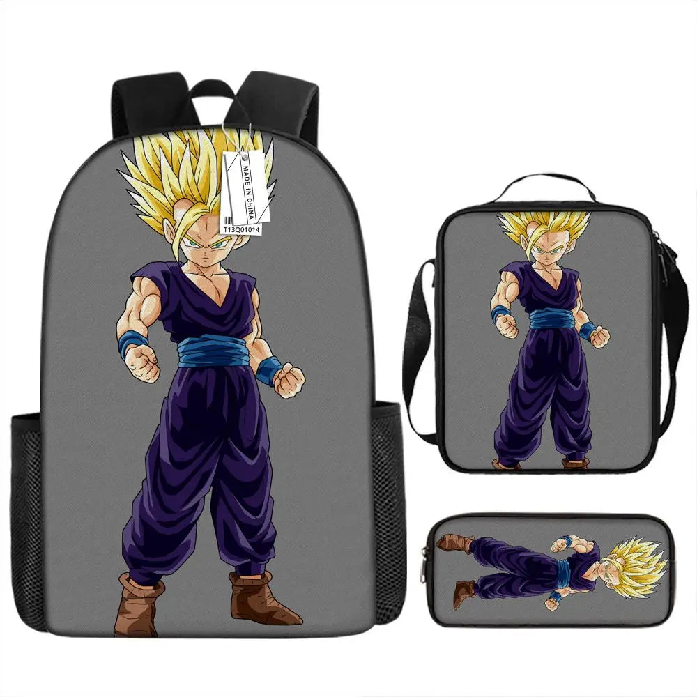 Dragon Ball Anime Goku Vegeta Frieza Large Capacity Cool Student School Bag Lunch Bag Pencil Bag Three-piece Set Gift