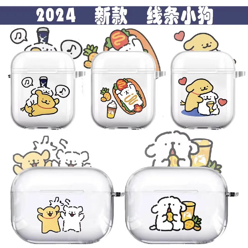 Earphone Case for AirPods 4 Pro 2 Transparent Dog Puppy Case for AirPods 3 AirPod 1/2 Soft Silicone Protective Cover Box