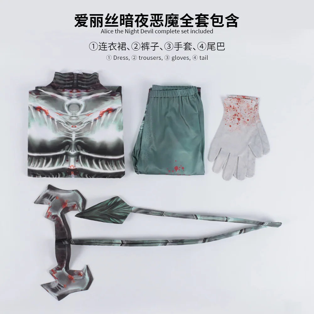 Game Alice: Madness Returns New Alice Cosplay Costume Dark Night Devil Tail Dress Gloves Pants Sexy Set Party Carnival Uniform