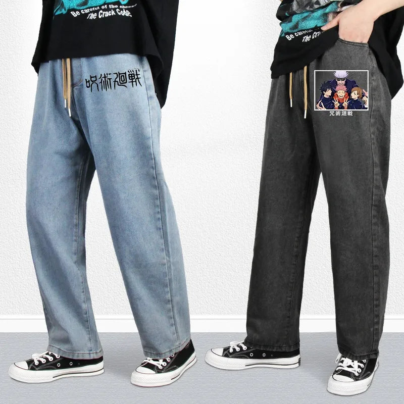 JUJUTSU KAISEN Gojo Yuji Megumi Sukuna Anime Daily Trousers Loose Spring and Autumn Wide Leg Pants Casual Jeans