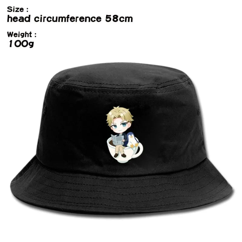 Anime Spy X Family Creative Peripheral Cute Outdoor Leisure Sunscreen Hat Art Versatile Cartoon Printed Fisherman's Hats