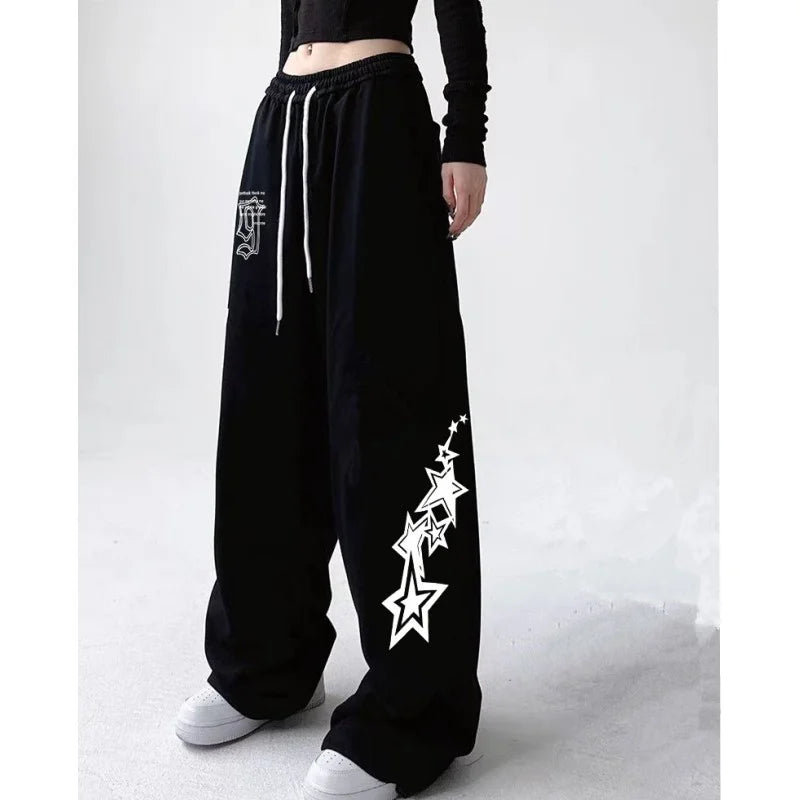 Letter Star Print Design Sweatpants Women gangster anime Street Style Wide Leg Pants Women Spring Summer Trendy Long Trousers