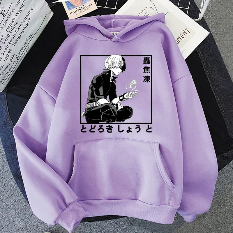 New Anime Todoroki Shoto Print Hooded Fashion Women Girl Sweatshirt Long Sleeve Casual Tops Harajuku Sweatshirt